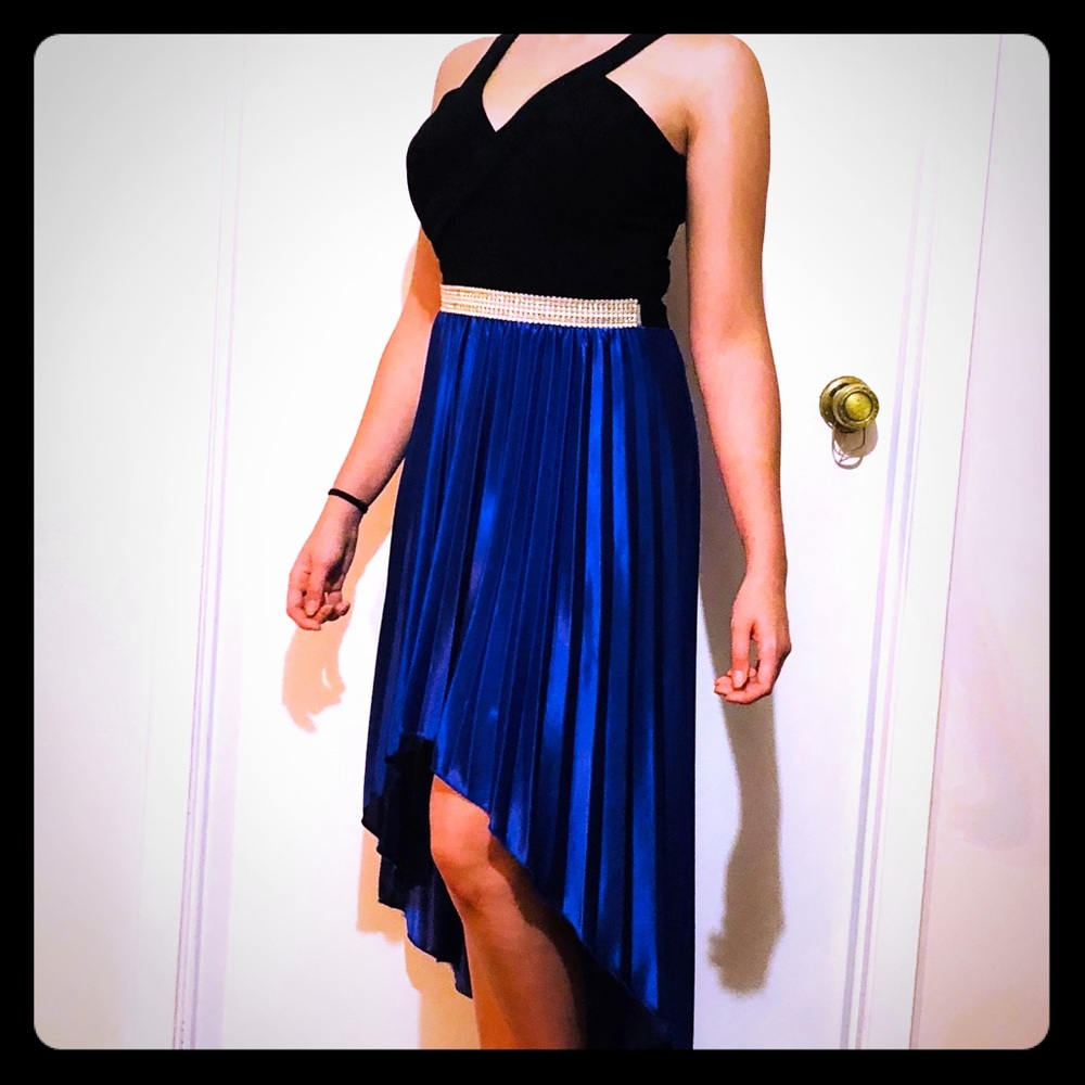 Hi-low blue/black homecoming/prom/evening gown